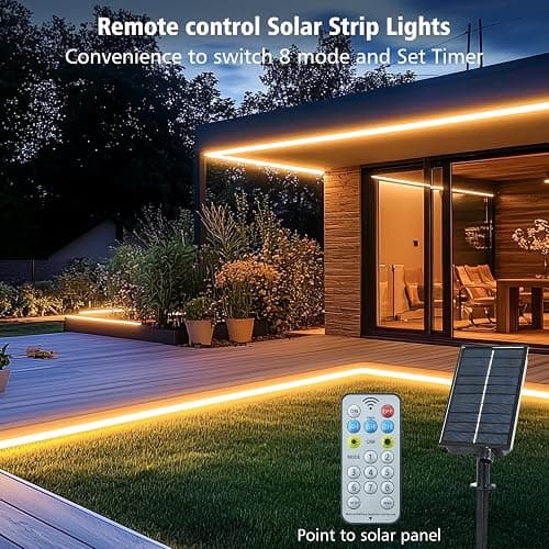 echosari Solar LED Strip Lights Outdoor, 5M 320 LED Lights Strip with Remote 8 Modes Solar Garden Lights Outdoor Waterproof Rope Light for Fence Porch Gazebo Trees Backyard Decor(Warm White) thumbnail 3