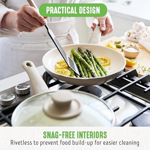 GreenLife 16 Piece Nonstick Cookware Set, Soft Grip Non-Toxic PFAS-Free Ceramic Pots & Pans, Dishwasher & Oven Safe, Frying, Sauce, Saute, Utensils, Glass Lids, Stay-Cool Handles, Wobble Free, Taupe thumbnail 9