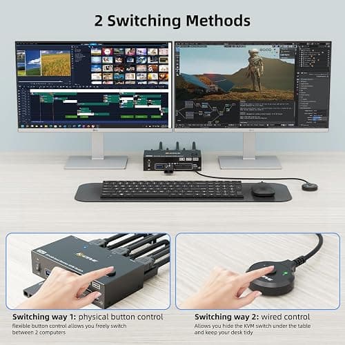 KVM Switch 2 Monitores 2 PC 8K Displayport + HDMI USB 3.0 KVM Conmutador para dos monitores, soporta 8K @ 60Hz, 4K @ 120Hz para 2 ordenadores que comparten teclado, ratón y monitor thumbnail 7