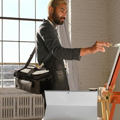 Acrylic Paint Organizer Bag - Holds 54 Bottles (2 oz), Art Supply Storage Case with Handle and Shoulder Strap, Extra Pocket for Brushes, Palette Board, Aluminum Foil Liner for Easy Cleaning, Grey thumbnail 2