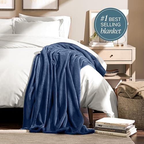 Bare Home Fleece Blanket - Twin/Twin Extra Long - Ultra-Soft Lightweight for Bed, Sofa, and Couch - Luxury Microplush - Cozy Warm Blanket (Twin/Twin XL, Dark Blue) thumbnail 3