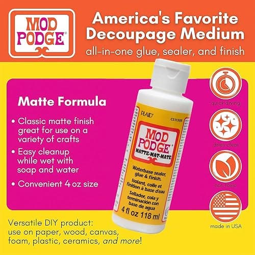 Mod Podge Decoupage Starter Kit, Gloss and Matte Medium with 3 Pixiss Foam Brushes, Waterproof for Puzzles, Wood and More thumbnail 7