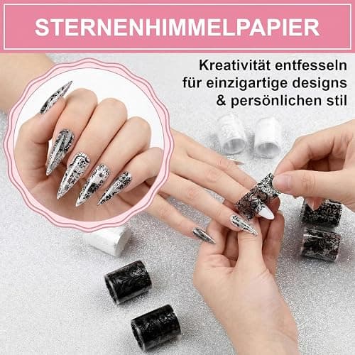 DASHUI 30 Rollen Schwarz-Weiße Spitze Transferfolie Nagelaufkleber Set – Lace Blumen Nail Art Folie für Nägel, Wraps Kit mit 15 schwarzen & 15 weißen Rollen thumbnail 3