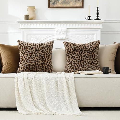 Softalker Cheetah Pillow Covers 18 x 18 Inch, Set of 2, Dense Faux Rabbit Fur Couch Leopard Pillow Cover, Decorative Super Soft Fluffy Cushion Cheetah Pillow Cases for Home Living Room Bedroom, Brown thumbnail 7