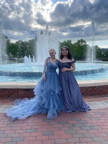 CWOAPO Layered Ruffles Tulle Prom Dresses Spaghetti Strap Ball Gowns Long Elegant V Neck Bow Formal Evening Dress 2025 thumbnail 6