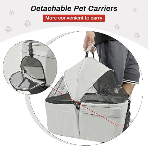 Tokenkuko Pet Stroller,3-in-1 Folding Dog Stroller,Multifunction Dog Cat Jogger Stroller,4 Wheel Foldable Pet Stroller with Detachable Carrier Storage Basket&Storage Bag for Medium Small Dogs Cats thumbnail 4
