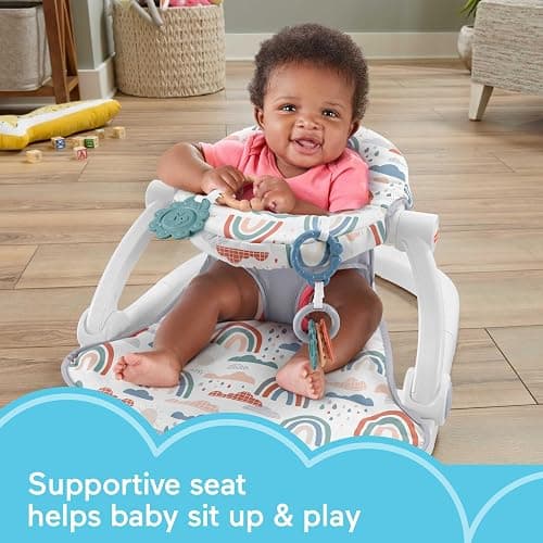 Fisher-Price Portable Baby Chair Sit-Me-Up Floor Seat with Developmental Toys & Machine Washable Seat Pad, Rainbow Showers thumbnail 4