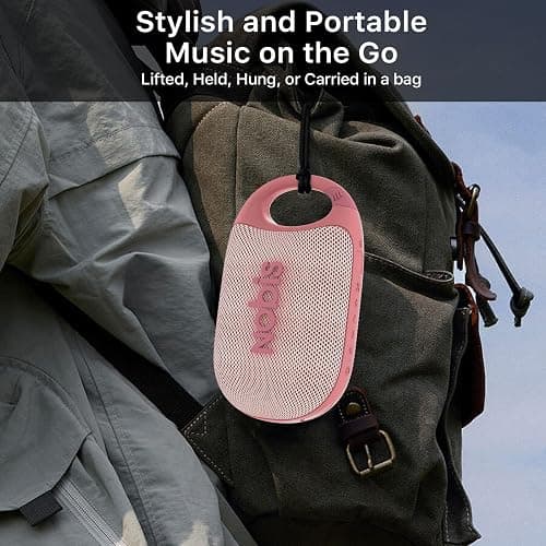 NOBIS Clip N1 Portable Bluetooth Speaker with App, Beat Mode, Up to 24H Playtime, IP68 Waterproof, BT 5.3, HD Sound, Stereo Pairing, Custom EQ, Perfect for Outdoor, Home and Adventure (Pink) - Pink thumbnail 2