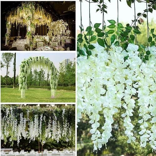 WONICE Artificial Wisteria Hanging Flowers Fake Wisteria Flower Garland Silk Vines Rattan Decor for Home Wedding Arch Wall Garden Greenery Bedroom Outdoor Office Party Decoration (36, White) thumbnail 7