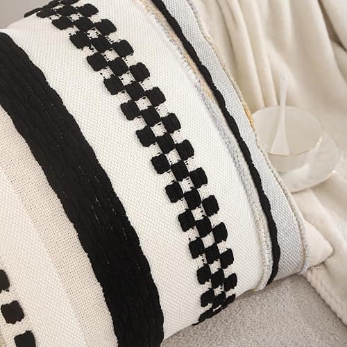 Tosleo Boho Pillow Covers 18x18 inch Set of 2 Black and Cream Throw Pillow Covers Stripe Tufted Decorative Pillow Case Accent Chenille Pillowcase Farmhouse Patterned Cushion Case for Spring Home Decor thumbnail 4