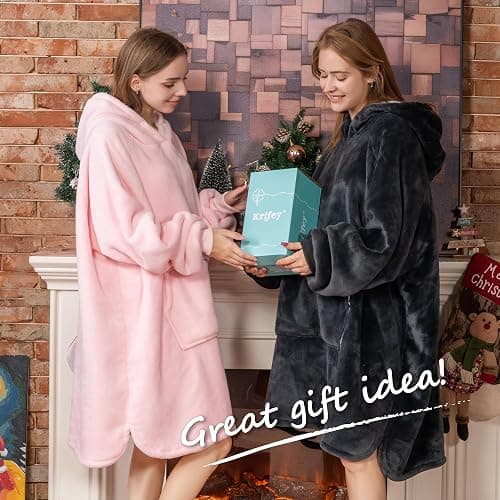 Krifey Wearable Blanket Hoodie, Oversized Sherpa Fleece Sweatshirt with Giant Pocket, Birthday Gifts for Women, Mom, Sister, Dark Gray thumbnail 6