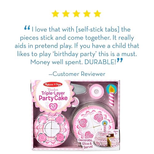 Melissa & Doug Triple-Layer Party Cake Wooden Play Food Set - Birthday Cake Pretend Food Play Set for Toddlers, Kids Ages 3+ thumbnail 6