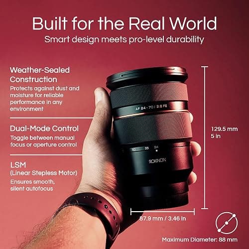 Rokinon 24-70mm F2.8 AF Zoom Lens for Sony E – Full Frame, Par-Focal, Fast Autofocus, Weather Sealed, UMC Coated, Cinematic Video Ready, Silent Operation, Manual Control Support, Custom Switch thumbnail 3