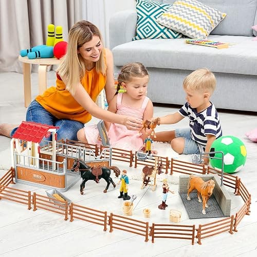 Peagrav Horse Stable Playset with Rider, Wash Area, Fence & Animal Figures - Gifts for Girls & Boys Aged 3-8 thumbnail 6