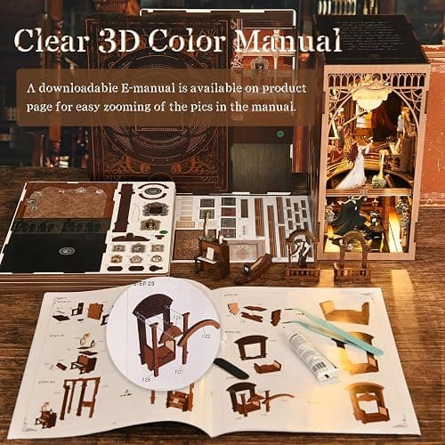 MiniCity Phantom of the Opera Book Nook Kit, DIY 3D Wooden Puzzle with LED | 7.1 x 4.3 x 9.1 in; 186-piece DIY kit with LED and dust cover; glue/tools included; 6-8 hr build for shelf display, ages 14+. thumbnail 6