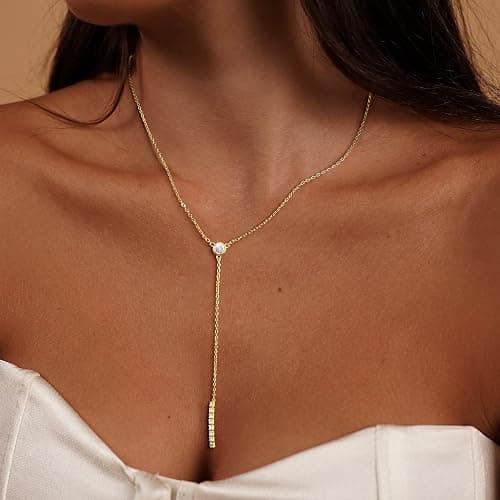Ewrkbr Long Necklaces for Women, Charm Gold Lariat Necklace 14k Gold Plated Teardrop Drop Necklace Dainty Long Gold Necklaces for Women Trendy Simple Butterfly Pearl Y Long Necklace Jewelry for Women thumbnail 7