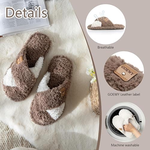 GOEWY Fuzzy Open Toe Slippers for Women Indoor and Outdoor with Memory Foam Cozy Cross Band Women's Slipper Cute Soft House Shoes Slip On Gifts for Womens Mom Her Ladies Bridesmaid thumbnail 4