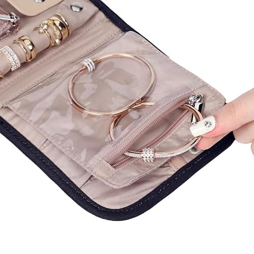BELALIFE Travel Jewelry Case Organizer, Small Foldable Storage Roll for Earrings, Necklaces, Rings, Bracelets, Brooches, Black thumbnail 5