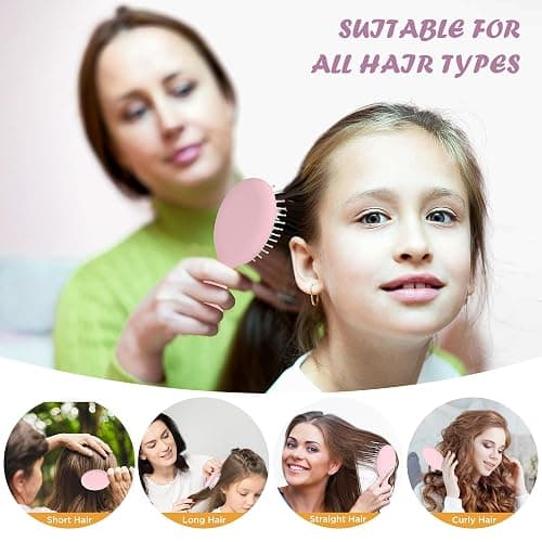 Bituemly Mini Hair Brush, Detangling Hairbrush for Dry and Wet Hair, Small Size Travel Detangler Brush for Girls Boys Kids Women Men for All Hair Types Pink thumbnail 7