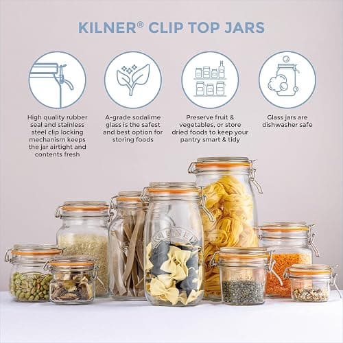 Kilner Set of 3 Round Clip Top Jars 0.5 Litre (3 x 500ml) Airtight Glass Storage Jars for Preserving Jams Dry Foods Reusable thumbnail 6