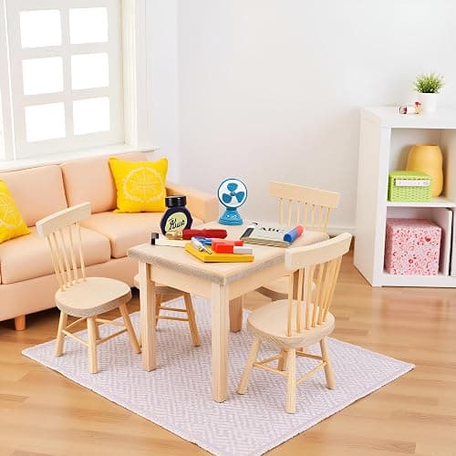 Nicunom Dollhouse Dining Room Furniture Set, 1/12 Scale Miniature Table and 4 Chairs, Wooden Doll House Accessories thumbnail 6