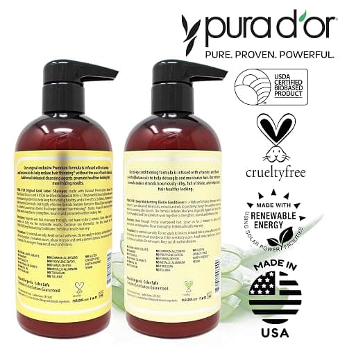 PURA D'OR Anti-Thinning Biotin Shampoo & Deep Moisturizing Conditioner Original Gold Label Set (16oz x2) Natural Earthy Scent, CLINICALLY TESTED Effective Results, Hair Thickening Product, Women & Men thumbnail 7