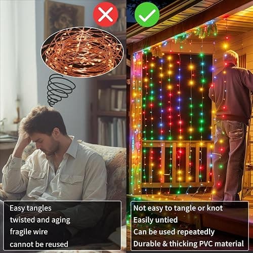 Curtain Lights Battery Operated 10x10Ft 300LED Waterproof Waterfall Light with 8 Modes Remote Dimmable Timer Memory Twinkle Fairy String Lights for Outdoor Indoor Gazebo Wedding Pergola Patio Bedroom thumbnail 5