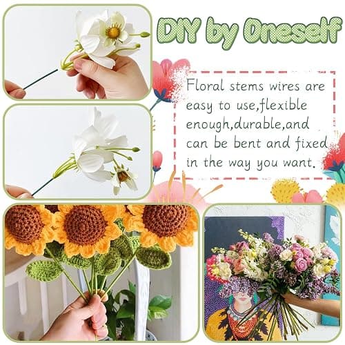 100 Pcs Floral Stems Wire for Paper Flower,14 Inch 2 Gauge Dark Green Floral Stem Wire,Crafting Floral Stem for Flower Arrangements DIY,Bouquet Stem Wrapping and Crafts thumbnail 4