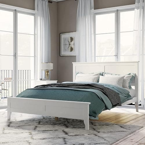 Harper & Bright Designs Full Size Platform Bed Frame with Headboard/Solid Wood Foundation with Wood Slat Support/No Box Spring Needed/Easy Assembly - White - White - Full thumbnail 3