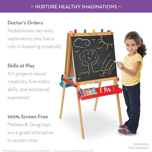 Melissa & Doug Deluxe Standing Art Easel - Dry-Erase Board, Chalkboard, Paper Roller, 36 months to 84 months thumbnail 6