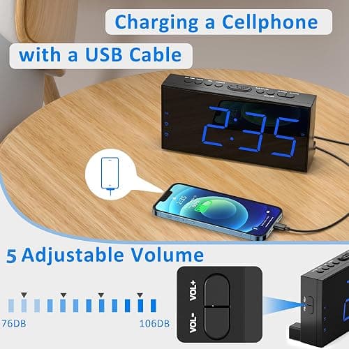 Roxicosly Alarm Clocks for Bedrooms, Digital Clock with 7.5''Large LED Display, Dual Alarms, USB Charging Port, 5 Brightness, 5 Volume, Big Snooze, 12/24H&DST, Battery Backup, AC Powered Alarm Clock thumbnail 5
