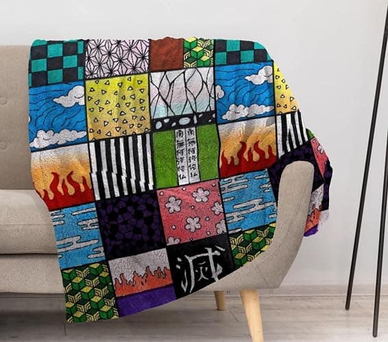 Allenjoy Demon Battles Blanket Anime Throw Blankets Couch Bed Living Room Decor Soft Durable Washable 57" X 50" SC00040-004 - Image 1
