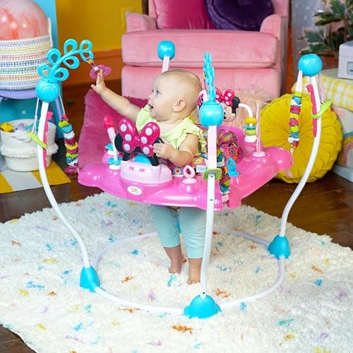 Bright Starts Disney Baby MINNIE MOUSE PeekABoo Baby Activity Center Jumper with 8 Toys, Lights & Sounds, 360-Degree Seat, 6-12 Months (Pink/Blue) thumbnail 13