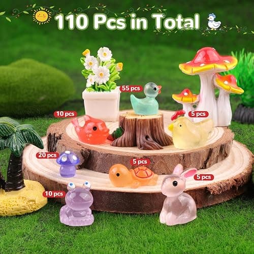 110PCS Mini Resin Animals Tiny Cute Glow Figures in Dark, Miniature Figurine to Hide, Little Animal Toys Small Accessories for Topper Desk Garden Dollhouse Landscape Aquarium Ornaments Crafts & Decor thumbnail 3