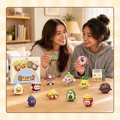 HIGH GODO 12 Pack Food Party Favors Building Set, Mini Food Building Blocks Sets, Goodie Bags Stuffers, Blind Box Style Classroom Small Prize Toys Gifts for Adults Teens Age 14+ thumbnail 2