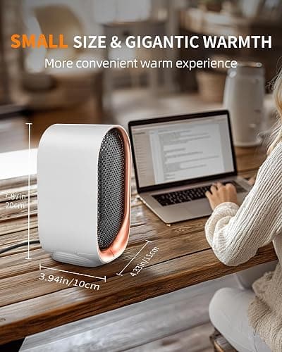 Space Heater, Portable Desk Heater for Indoor Use, Ultra Quiet & Compact | Small Electric Heaters with Overheat & Tip-Over Protection, Fast & Efficient Heating for Office Bedroom Bathroom, White thumbnail 6