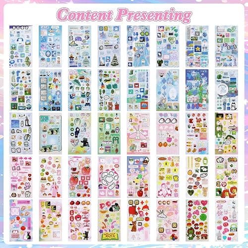 800Pcs Cute Scrapbook Stickers Travel Y2k Japanese Sticker Book for Adult Kawaii Korean Stickers for Journaling Heisei Retro Aesthetic Sticker Manga Style Decor for DIY Junk Journal Gifts Pink Blue thumbnail 6