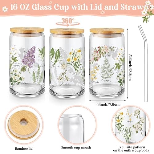 FoldTier 3 Pcs Plant Lover Gifts Spring Aesthetic Valentines Gifts for Women Mom Grandma, Floral Canvas Tote Bag, 16 oz Coffee Cup with Straw Lid, Makeup Bag for Baby Shower, Wedding(White,Flower) thumbnail 4