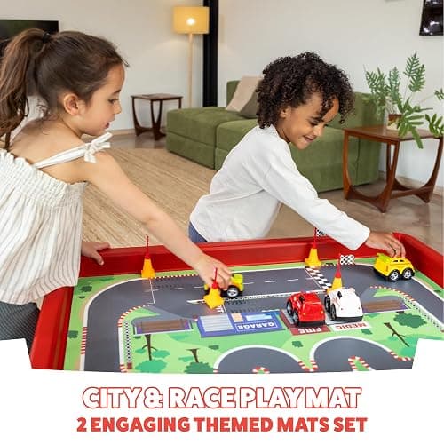 Play Tray Activity Table with City & Race Play Mat Set, Adjustable Heights, Food Safe, Portable Messy Activity Table thumbnail 3