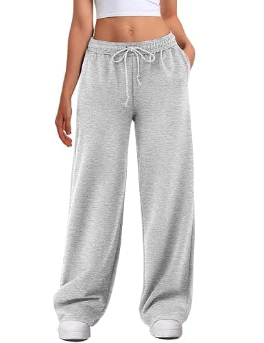 ATHMILE Women's Wide Leg Sweatpants High Waisted Baggy Interior Drawstring Joggers Straight Leg Sweat Pants with Pockets - Image 1