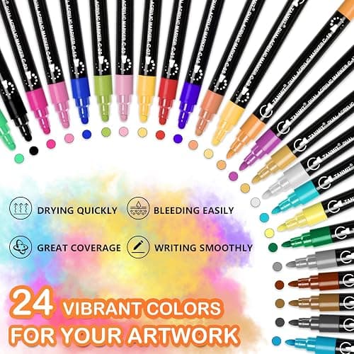 Acrylic Paint Pens Markers, 24 Colors Dual Tip Acrylic Paint Pens for Rock Painting, Wood, Canvas, Stone, Glass, Ceramic Surfaces, DIY Crafts Making Art Supplies (Round Tip and Fine Tip) thumbnail 4