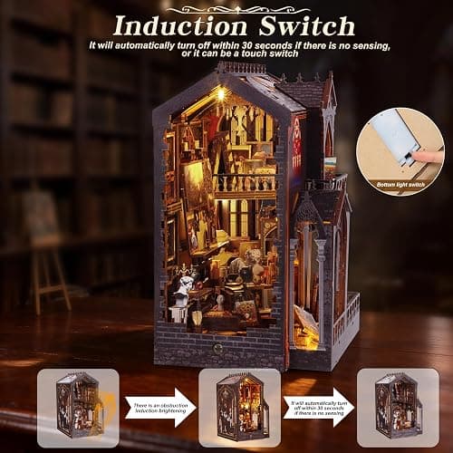 Booknooks kit for Adults - Art Studio Book Nook Kit | Miniature Artist Atelier 3D Puzzle | Vintage Oil Painting Bookshelf Decor with LED | Unique Creative Gifts for Art Lovers (Gray) thumbnail 4