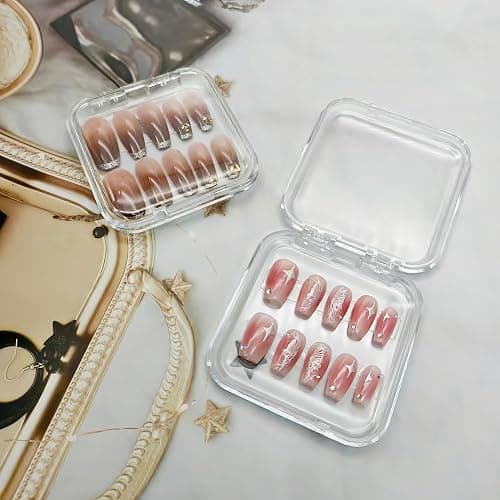 14 Pcs Press On Nail Packaging Box Press on Nail Storage Box for Press Ons with 60 Pcs Adhesive Double Sided Tape for Fake Nail Storage Case Nail Display Nail Salon Supplies Nail Art Business (Clear) thumbnail 2