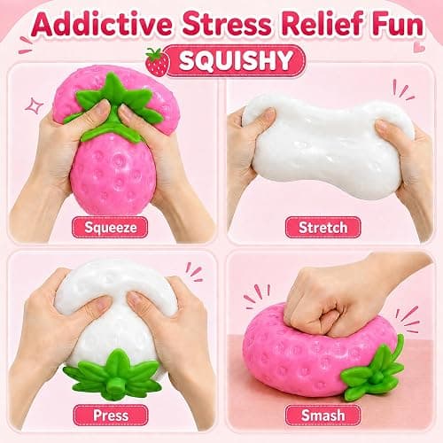 Jumbo Strawberry Squishy,Color Changing Sunlight Activated Squeeze Toy Gift | 5.1in Giant Strawberry Fidget Sensory Toy,White to Pink Color-Changing Slow Rising Fruit Squishy Stress Ball for Party Favors thumbnail 5