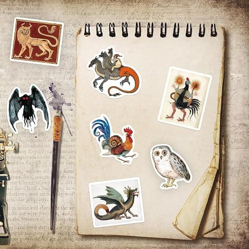 50 Pcs Medieval Creatures Stickers – Vintage Fantasy Mythical Monster Decals for Scrapbooking, Journaling, Laptops, Gothic Aesthetic, Medieval Art Vinyl Sticker Pack thumbnail 6