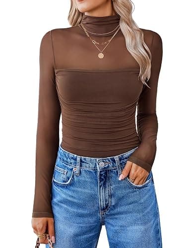 Avidlove Women Long Sleeve Bodysuit Turtle Neck Shapewear Body Suits Mesh One Piece Leotard Shirt Going Out Tops Fall Outfits - Image 1