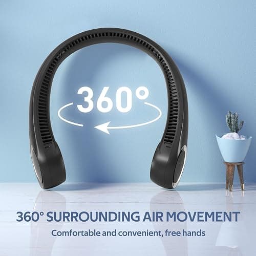 Portable Neck Fan, Hands Free Bladeless, 360° Cooling Personal Fan,Wearable Quiet Fan for Outdoor Indoor, Birthday Gifts for Men Women Mom Dad, 4000mAh Battery USB Rechargeable, 3-Speeds( Black) thumbnail 2