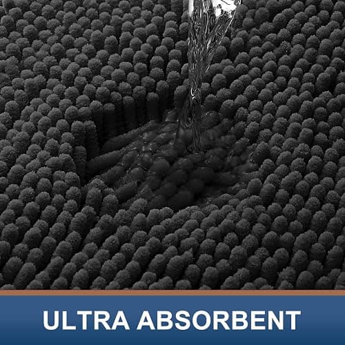 Smiry Luxury Chenille Bathroom Rugs 30x20, Extra Soft and Absorbent Shaggy Bath Mat, Machine Washable, Non-Slip Plush Carpet Runner for Tub, Shower, and Floor, Home Decor Accessories, Black thumbnail 4