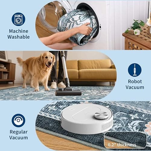 GarveeHome Provence 8x10 Area Rugs for Living Room, Botanical Grove Retro Blue Cottagecore Washable Rug for Bedroom Dining Nursery Low-Pile Vintage Large Carpet thumbnail 6