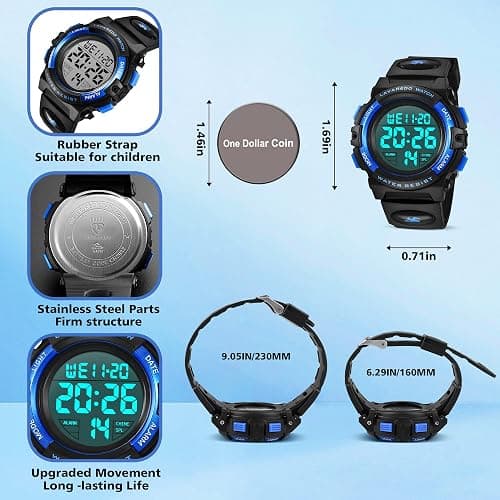 Kids Watch,Boys Watch for 3-15 Year Old Boys,Digital Sport Outdoor Multifunctional Chronograph LED 50 M Waterproof Alarm Calendar Analog Watch for Children with Silicone Band,Kids Gift thumbnail 5